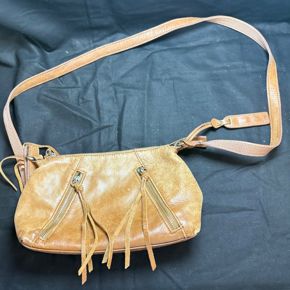 Joe's Jeans Tan Leather Crossbody Bag Fringe Tassel Small Handbag Cognac